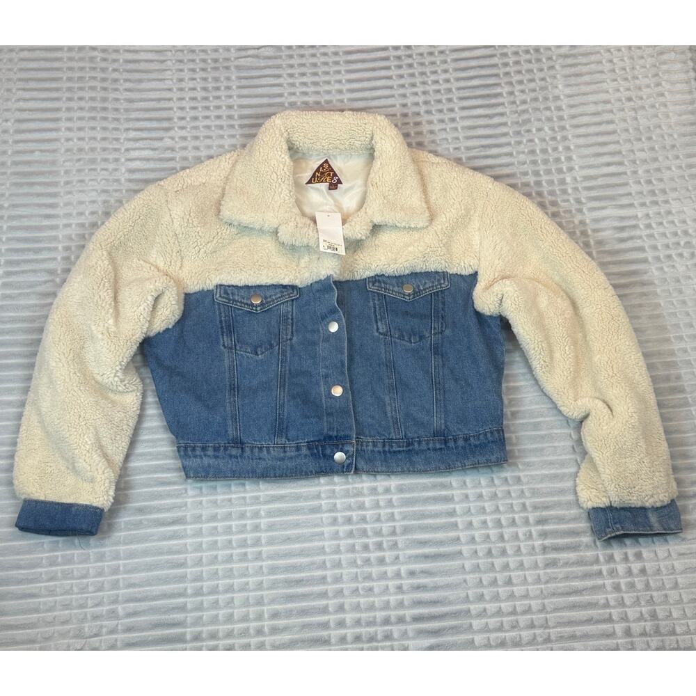NWT Beehive Denim Teddy Mix Jacket Shepa Denim Jean Jacket Womens Large New Gift